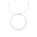 Handmade Morse code beaded bracelet with mint green stones and gold accents on a white background. - Mint Green and Light Blue Patchwork (B2311-GO-E)