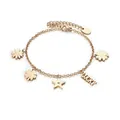 Roségoldenes Bettelarmband mit Glücksklee-, Gänseblümchen- und Diamantstern-Anhängern. - Lucky Blume Klee Anhänger / Roségold Anhänger (B1314)