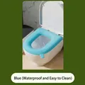 Blue waterproof silicone toilet seat cover, easy to clean soft bathroom accessory - Thickened / Blue