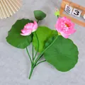Eleganter künstlicher rosa Lotustrauß mit grünen Blättern für die Heim- und Tempeldekoration - Dunkelrosa