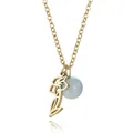 Detailed close-up of a gold titanium steel necklace featuring hollow flower and blue bead pendants - March Daffodil