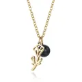 Detailed close-up of golden stainless steel necklace featuring hollow flower and blue bead - September Morning Glory