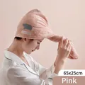 Absorbent pink microfiber hair drying towel wrap with cute hippo patch 65x25cm - Pink Hippo / 65x25cm