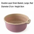 Large pink double-layer plastic drain basket for kitchen, 21cm diameter and 9cm height - Large (D21xH9cm) / Red