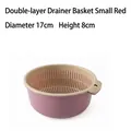 Small red double-layer plastic drain basket with 17cm diameter - Small (D17xH8cm) / Red