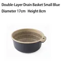 Small blue double-layer plastic drain basket for kitchen, 17cm diameter and 8cm height spec - Small (D17xH8cm) / Blue