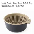Large blue double-layer plastic kitchen drain basket with a 21cm diameter specification - Large (D21xH9cm) / Blue