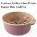 Extra large double-layer plastic drain basket in red, 24cm diameter, multifunctional kitchen basin - Extra Large (D24xH9cm) / Red