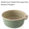 Extra large green double-layer plastic colander set, diameter 24cm and height 9cm. - Extra Large (D24xH9cm) / Green
