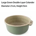 Large green double-layer plastic drain basket for washing vegetables and fruits 21x9cm - Large (D21xH9cm) / Green