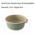 Small green double-layer plastic drain basket for kitchen vegetable and fruit washing - Small (D17xH8cm) / Green