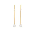 Elegantes pendientes colgantes de acero chapado en oro 18K con perlas blancas redondas - Estilo Colgante Perla Barra Larga (E1617-GO)