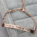 Rose gold chain bracelet featuring an engraved With God All Things Are Possible bar - Rose Gold