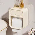 Cream wall-mounted waterproof bathroom tissue box with storage shelf and mini drawer - Square Double Layer Style / Cream White