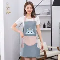 Stylish blue cotton linen housework apron with cute cartoon cat and side hand towels - Deer Print Waterproof Thickened With Hand Towel / Lake Blue