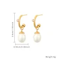 Pendientes de perlas de acero inoxidable chapados en oro con circón y medidas - Estilo Perla de Huevo y Strass Rosa (E830-GO)