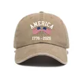 Dettaglio cappello baseball vintage kaki con stampa anniversario America 1776-2026 - Regolabile / Kaki