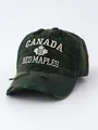 Vintage distressed washed green baseball cap featuring Canada Red Maples embroidery detail - Adjustable / Dark Green