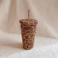 Luxuriöser Thermobecher mit Strasssteinen und Leopardenmuster inkl. Strohhalm - 750ml / Becher mit Strohhalm / Gold Leopardenmuster