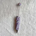 Detail view of an ornate beadable pen decorated with purple butterflies and pearls. - Purple White Gradient Butterfly Style (蝴蝶圆珠笔)