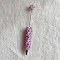 Close-up of cute beadable ballpoint pen with pink butterfly and pearl beads - Pink Blue Gradient Butterfly Style (蝴蝶圆珠笔)