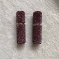Two portable 10ml rhinestone covered perfume atomizer spray bottles in purple wine red - Purple