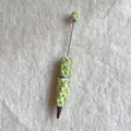 Detail of butterfly beaded ballpoint pen with green charms and white pearls - Solid Green Butterfly Style (蝴蝶圆珠笔)