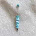 Handmade light blue heart beaded ballpoint pen with delicate pearl decorative accents - Lake Blue
