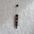 Handmade rhinestone ballpoint pen featuring pink clay bows and black sparkling crystals - Peach Red Bowknot Black Base (Butterfly Full Rhinestone Pen) / Peach Red Bow (Black Pen Body)