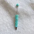 Handmade turquoise heart beaded ballpoint pen with sugar texture and pearl accents - Light Green