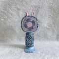 Portable rechargeable mini fan with sparkling blue rhinestones and pink rabbit ears - A1 Rabbit Ears Style / Blue