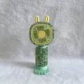 Portable mini rechargeable fan decorated with sparkling green rhinestones and bunny ears - A1 Rabbit Ears Style / Green