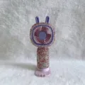 Purple portable mini fan with sparkling pink rhinestones and cute rabbit ears design - A1 Rabbit Ears Style / Pink