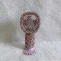 Roze handventilator mini volledig versierd met fonkelende roze en zilveren stras - A3 Ronde Kop Stijl / Roze