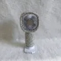 Fonkelende zilveren strass draagbare handventilator met oplaadbare batterij unit - A3 Ronde Kop Stijl / Wit