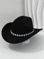 Primo piano di cappello da cowboy nero con strass e fiori - M（56-58cm） / Nero