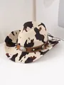 Dettaglio cappello da cowboy in camoscio con stampa muccata e fascia in pelle - M（56-58cm） / Kaki