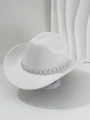 Dettaglio di un cappello da cowboy bianco di lusso con strass floreali decorativi - M（56-58cm） / Bianco