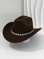 Dettaglio di un cappello da cowboy in feltro marrone con fascia di strass lucidi. - M（56-58cm） / Marrone scuro