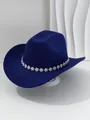 Dettaglio di un cappello da cowboy blu di lusso con elegante decorazione a fiori di strass - M（56-58cm） / Blu zaffiro