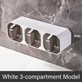 Wall-mounted 3-compartment white seasoning storage box with spoons and spice labels - 3 Grids / White