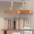 Log color solid wood camisole hanger with 8 hooks, space-saving closet organizer - Wooden Style / Natural Wood Color