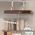 Vintage brown wooden storage hanger with 8 metal hooks for camisoles, size 28x19cm - Wooden Style / Antique Silver