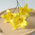 Lifelike 3-head yellow artificial lilies with 3D printed texture for wedding decor - Yellow