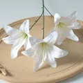 High-quality 3-head white artificial lily branch for elegant home and wedding decor - White