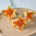 Lifelike three-headed artificial lily flower with 3D printed yellow-orange gradient petals - Orange