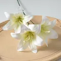 Elegant white 3-head artificial latex lily with realistic 3D printed texture on a tray - Spotted White