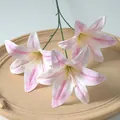 Lifelike pink and white 3-head artificial lily with soft latex petals - Pink
