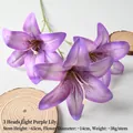 Lifelike 3-head artificial lily in light purple with premium 3D printed texture. - Light Purple