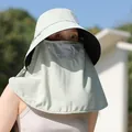 Women's full UV protection sun hat with integrated face mask and neck flap in light green - Adjustable / Fruit Green